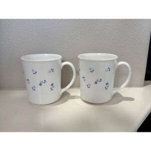 Vintage Corning Morning Blue Cornflower Mugs Set of 2 White Blue Floral USA